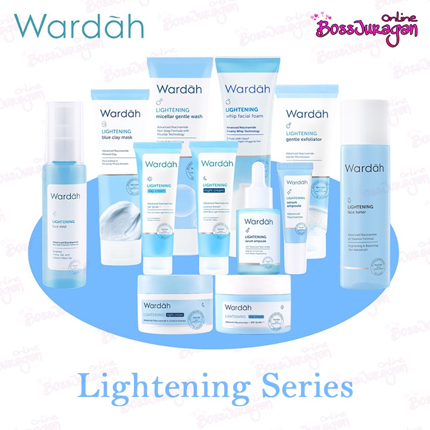 (BOSS) WARDAH Lightening Series - Face Toner |  Serum Ampoule | Day - Night Cream | Facial Wash | Clay mask