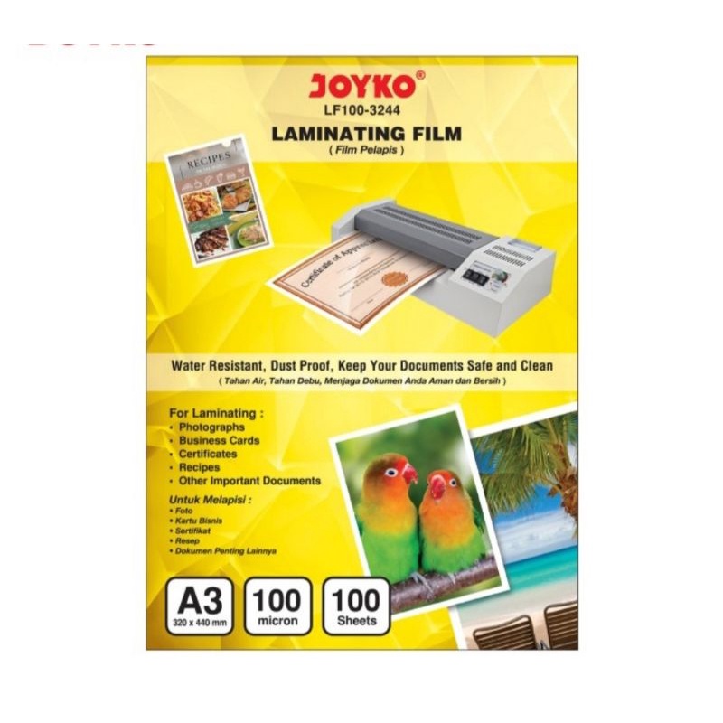 

Plastik Laminating A3 Laminating Film Plastik Laminating Joyko LF100-3244 A3 100 Sheets