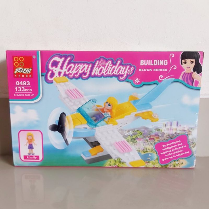 Mainan Block Pesawat Terbang Happy Holiday - Brick Plane Pink Anak Perempuan Cewek