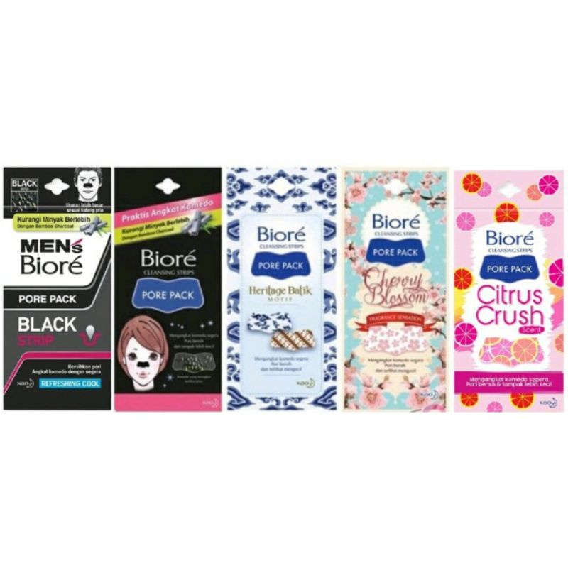 BIORE Pore Pack Black Strip Mens / Cherry Blossom / Batik / Citrus Crush isi 4 Pembersih Komedo