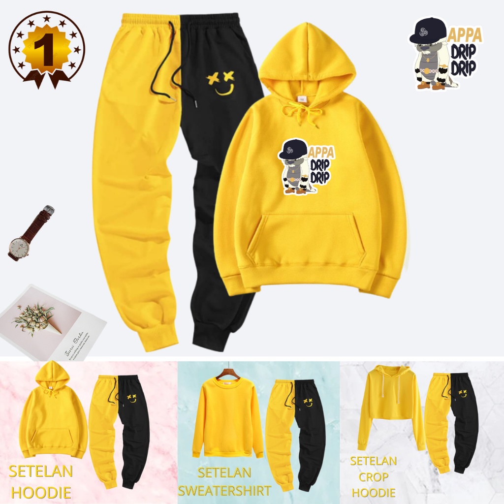 Choice Ali - Baju Setelan Cewek - Setelan Hoodie Dan Celana Panjang Babyterry Motif Appa Drip Drip