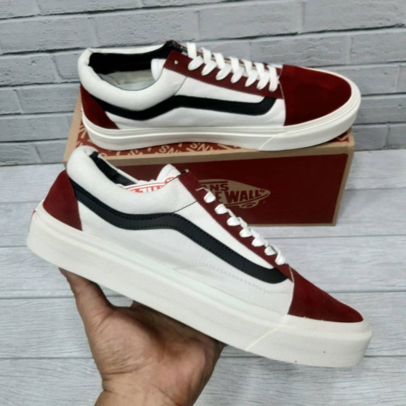 vans old skool maroon white list hitam