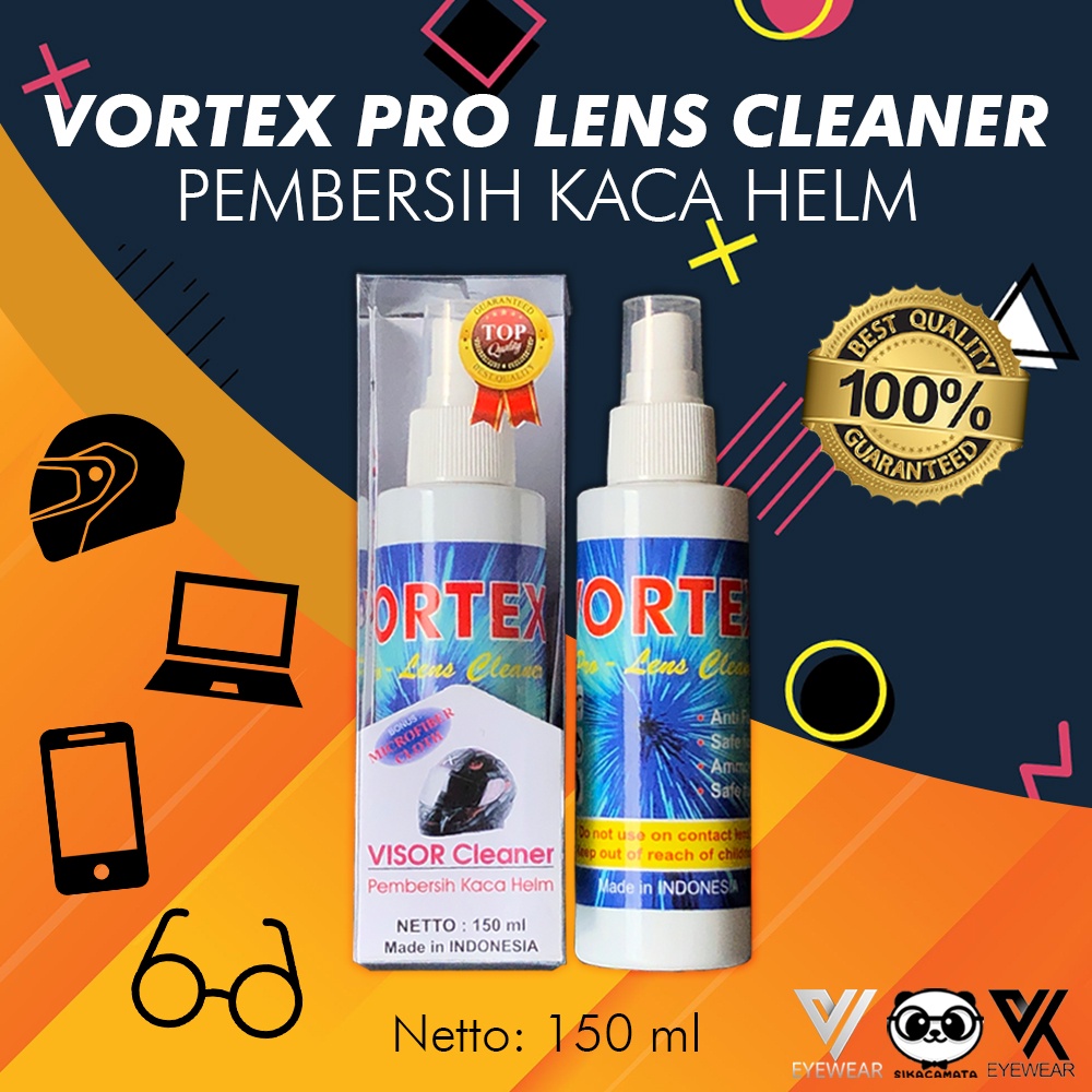 [TERMURAH] Vortex Spray PEMBERSIH KACA HELM premium 150ml (Cairan Pembersih Kaca helm, Lensa Kacamata, Kamera, Laptop &amp; HP) USA Formula