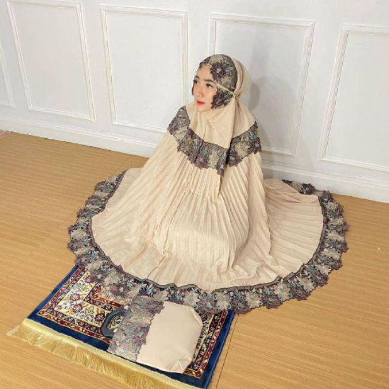 Mukena Dewasa Plisket Manic Renda Mewah Bordir Bunga Rose