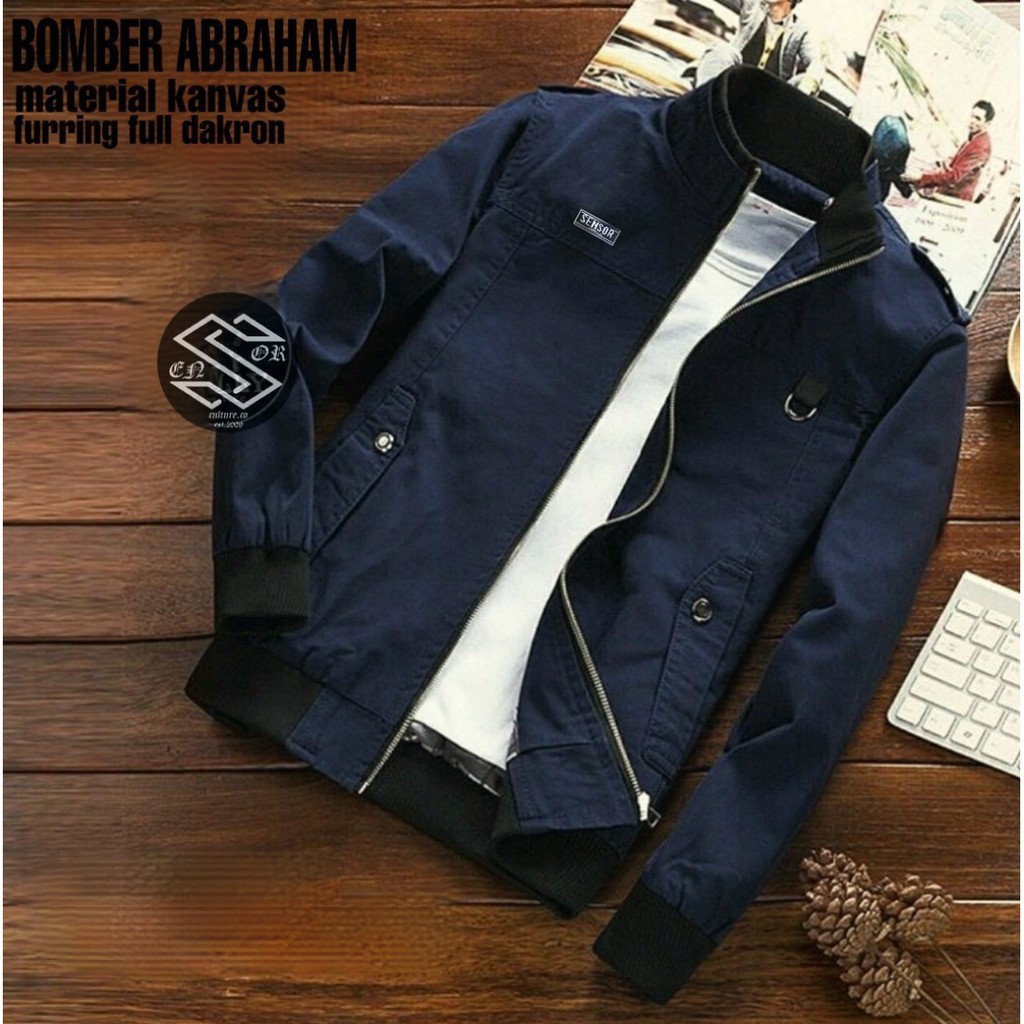 [ COD ] JAKET BOMBER POLOS CANVAS PRIA / JAKET BOMBER ABRAHAM ORIGINAL SENSOR