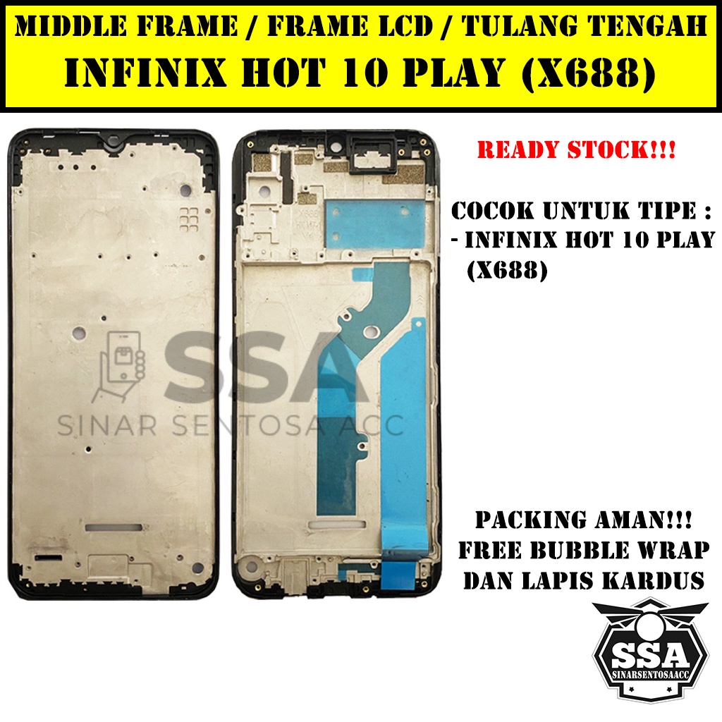 Tulang Tengah Middle Frame LCD Infinix Hot 10 Play X688 Original 100% Tulang Casing Bezel Bezzel Bazel Handphone HP Ori Original Awet