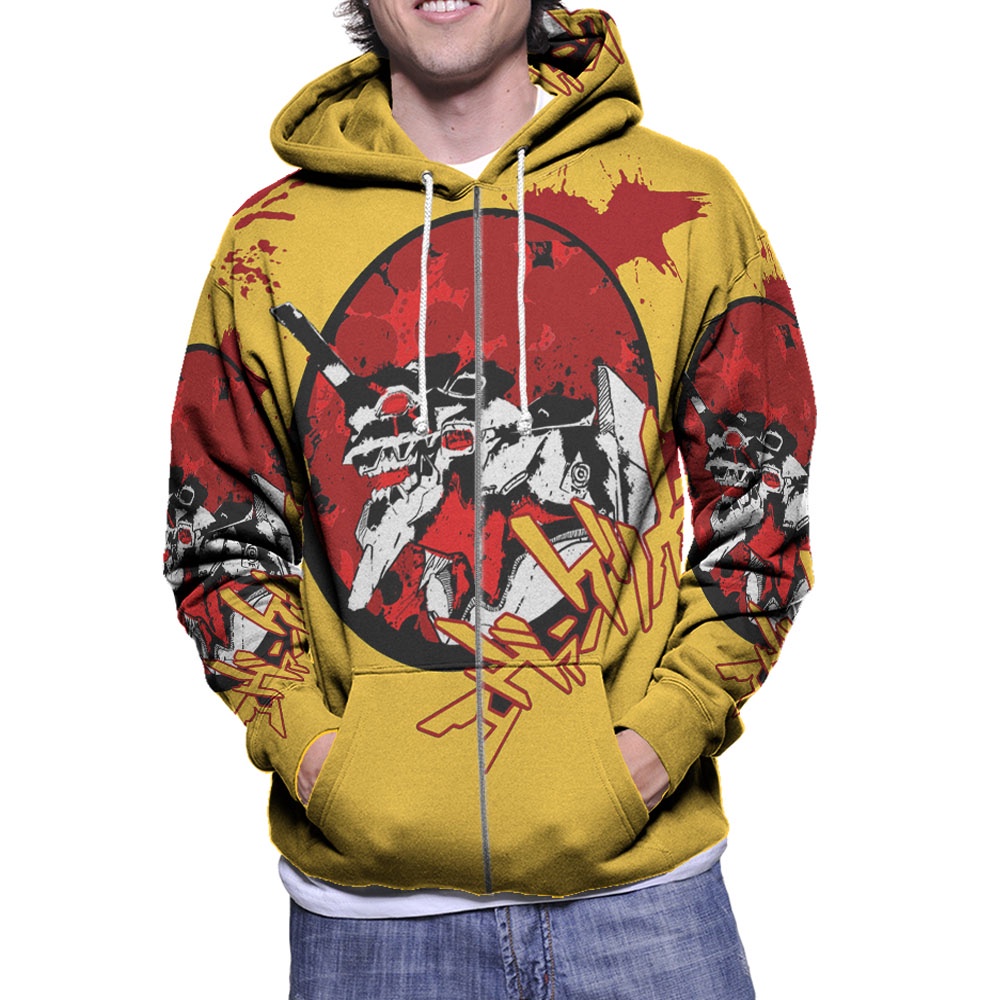 Jaket Hoodie Evangelion Anime Hoodie Zipper (Ritsleting) Hoodie Fullprint Bahan Polyester Jersey
