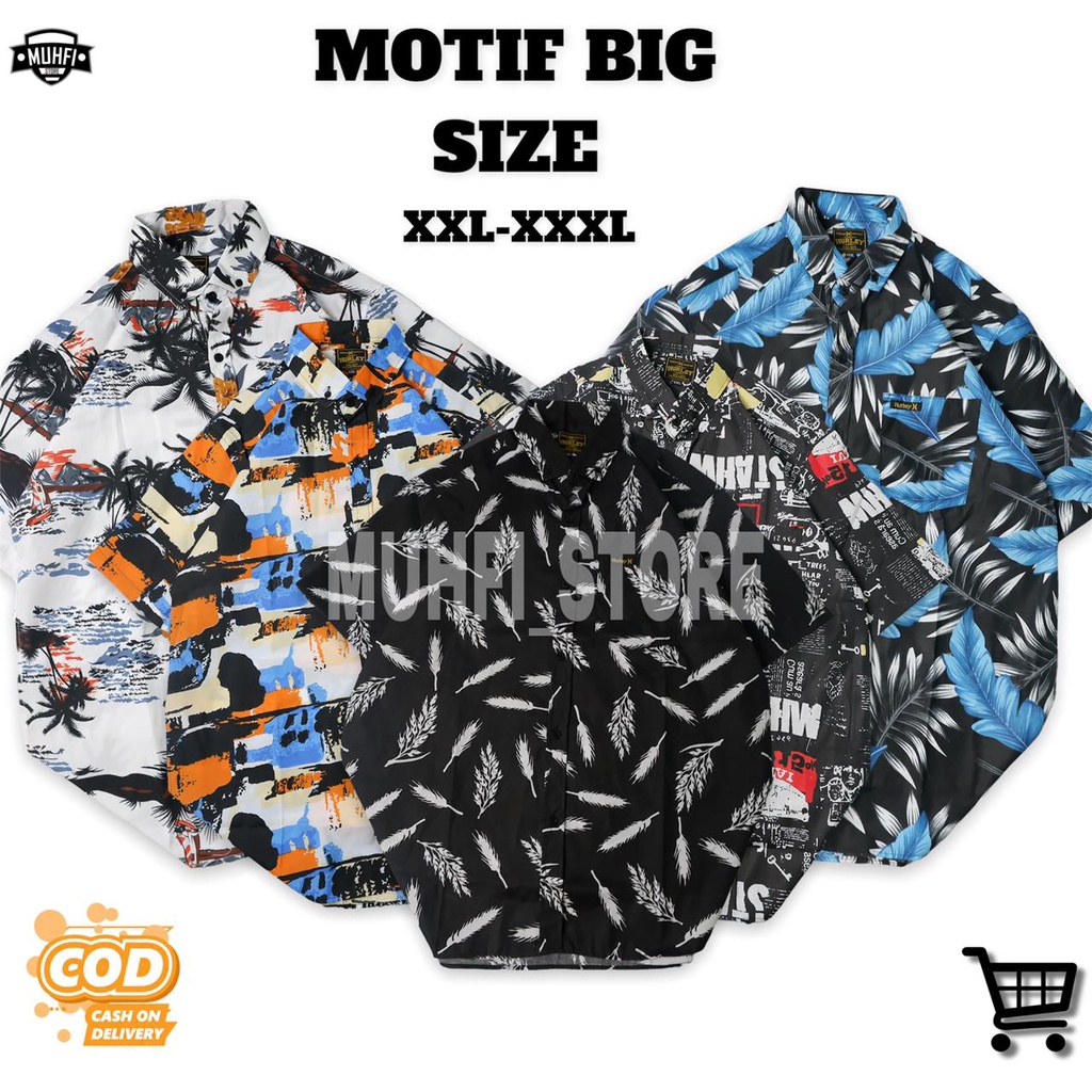 KEMEJA MOTIF PRIA | KEMEJA MOTIF KORAN | GROSIR KEMEJA MOTIF  SURFING JUMBO UKURAN XXL-XXXL