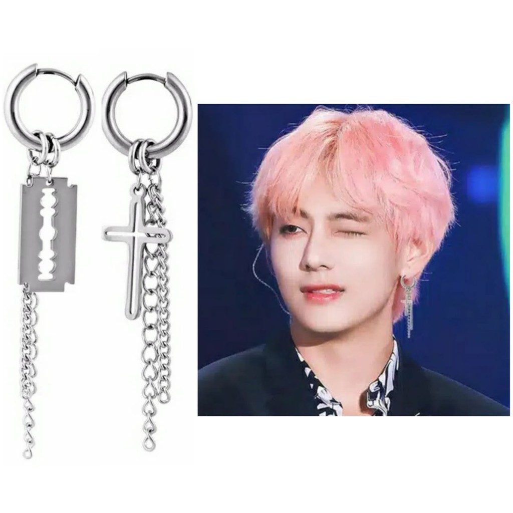 Earring V BTS Bangtan Boys KPOP Anting Hoop Gantung untuk Pria dan Wanita