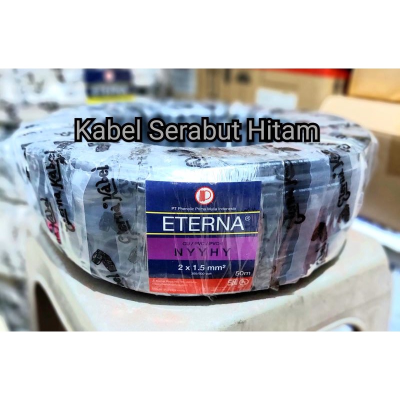 Kabel Eterna NYYHY 2x1.5 1 roll 50 meter / eterna serabut hitam 2x1,5 / eterna serabut 2 x 1.5