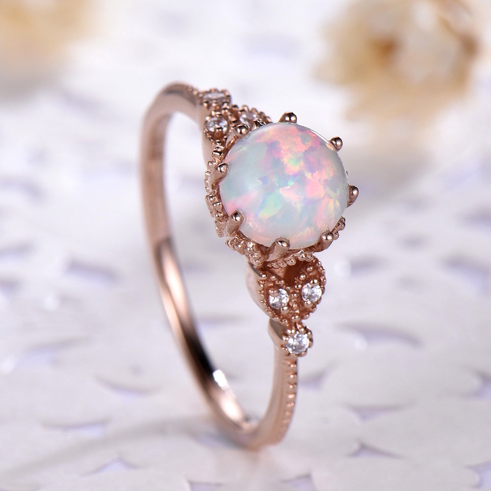 SEUSUK  Hot Moonstone Diamond Ring Platinum 18k Rose Gold White Opal Engagement Ring