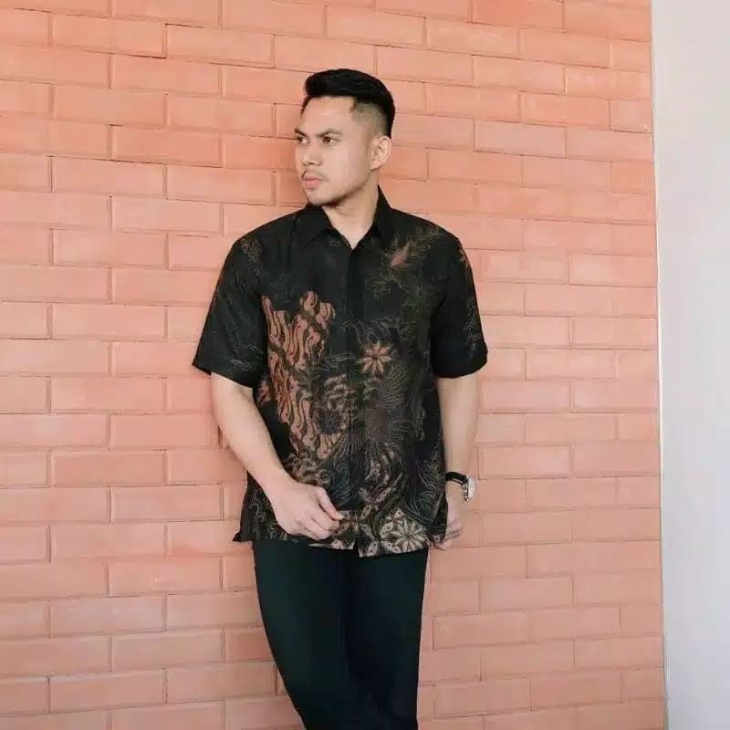 batik ndoromesem katun halus seling hitam lengan pendek furing