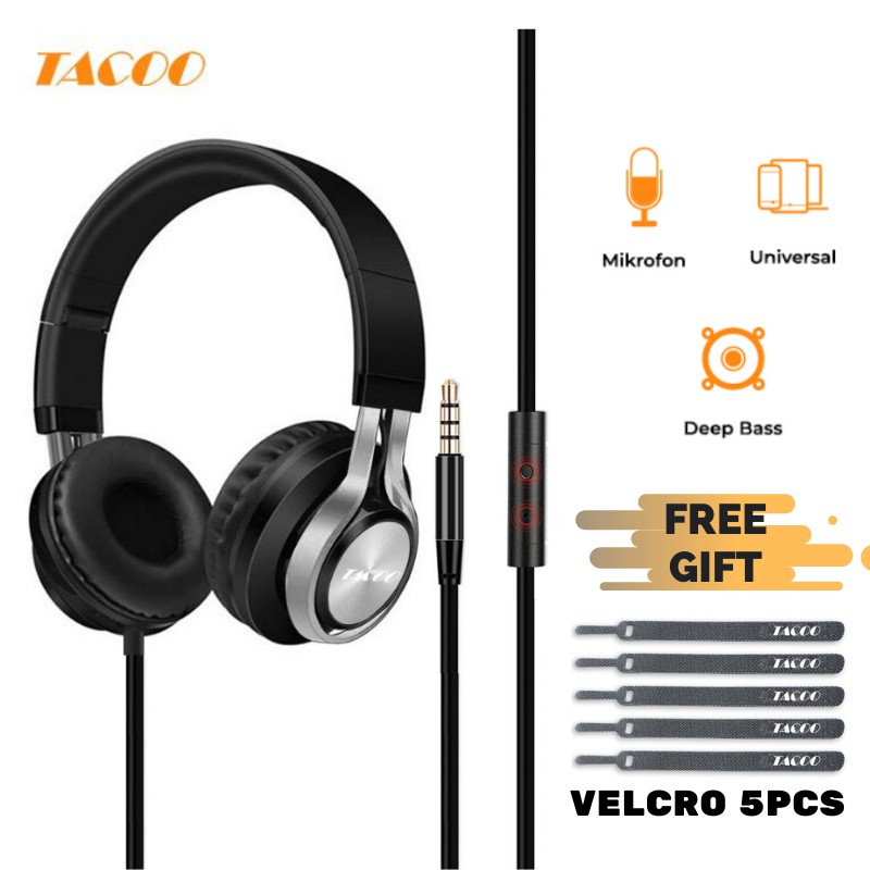 

(FREE GIFT) TACOO Headphone Gaming Over Ear TEH0422 Portabel With in- Line Headset Super Bass