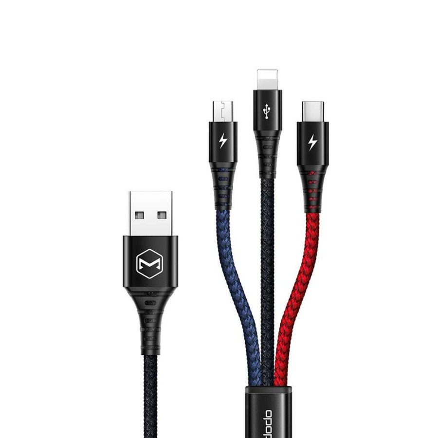 MCDODO CABLE DATA COLOUR 3 IN 1 FAST CHARGER TYPE-C + MICRO + IPHONE