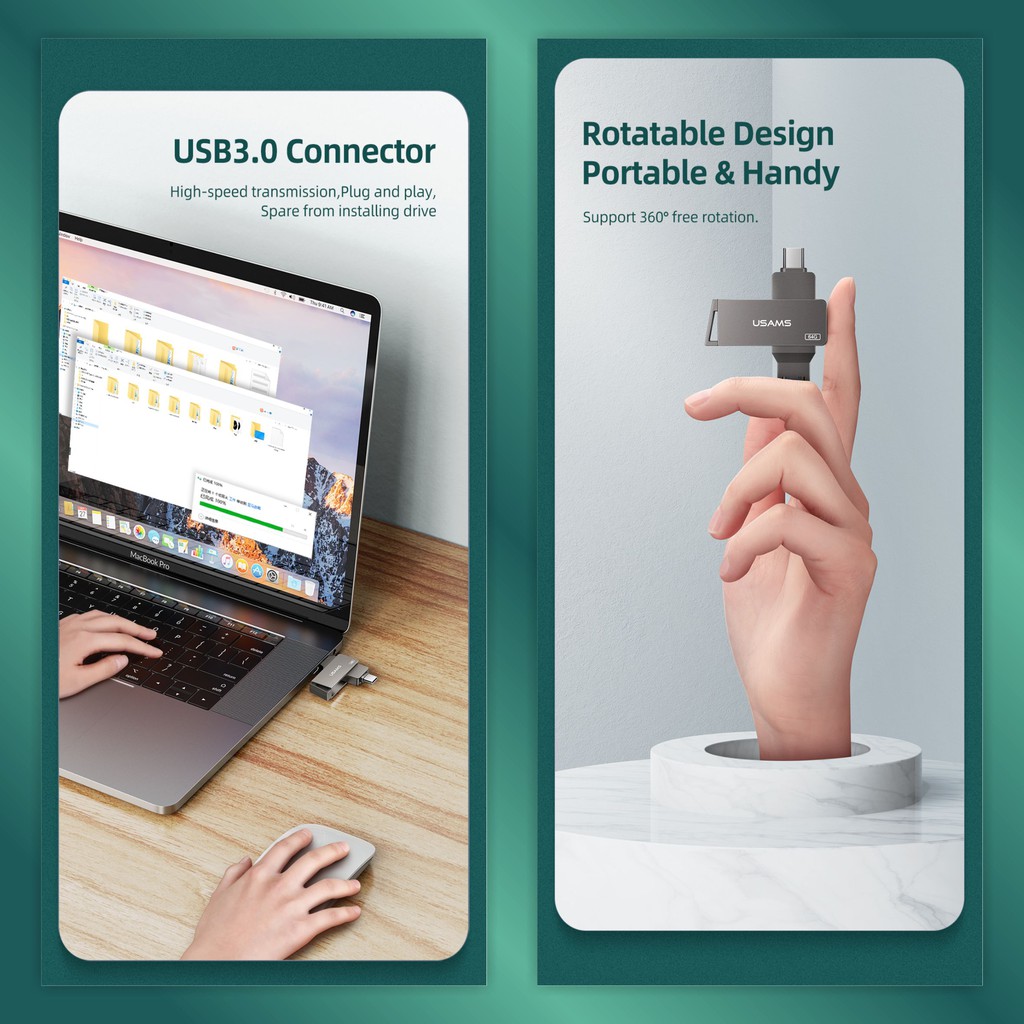 USAMS Flashdisk OTG Dual Drive USB3.0 + Type C Rotatable High Speed 16GB 32GB 64GB 128GB 256GB