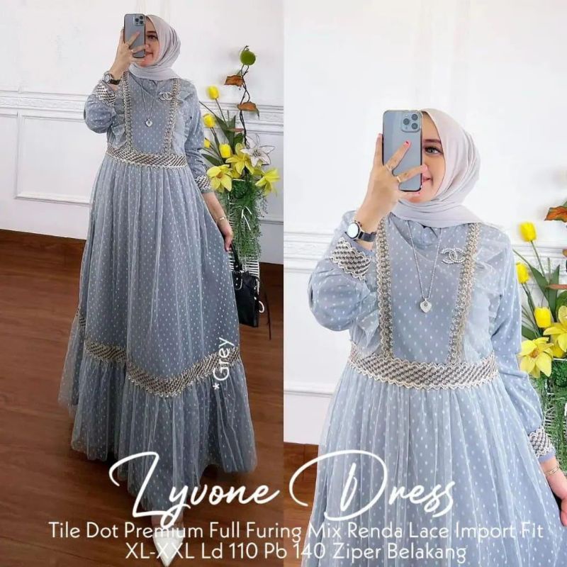 (BEST SELLER) DRESS TILEDOT PREMIUM MIX RENDA FULL FURRING/LYVONE DRESS/GAMIS MUSLIM WANITA MIX TILEDOT/FAR MOSLEMSTORE