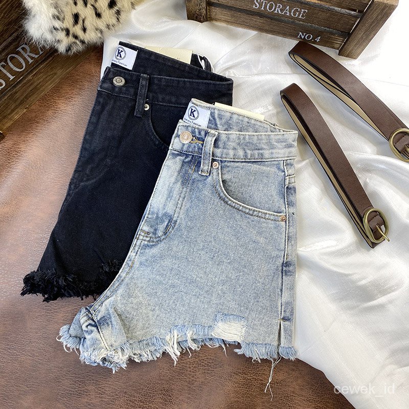 Fashion wanita Celana jeans pendek wanita hotpant jeans sobek ripped short pants korean style jeans high waist jumbo denim cewek kekinian ootd