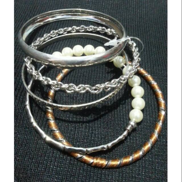 Set gelang mutiara kulit perak