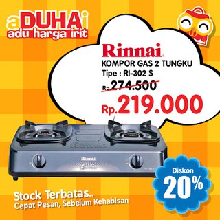 Rinnai Kompor Gas 2 Tungku Teflon Ri 302s rinnai Shopee 