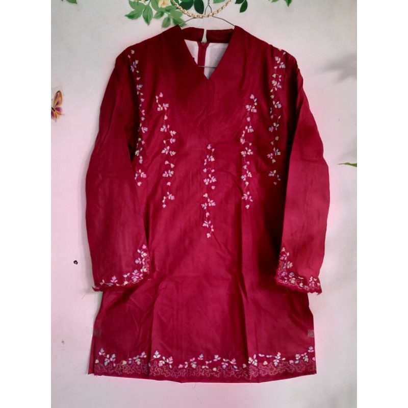 Tunik katun polos bordir warna