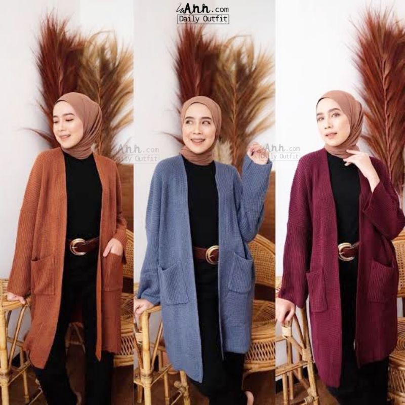LONG CARDY RAJUT LONG ADA SAKU / KARDIGAN RAJUT OVERSIZE / CARDIGAN JUMBO