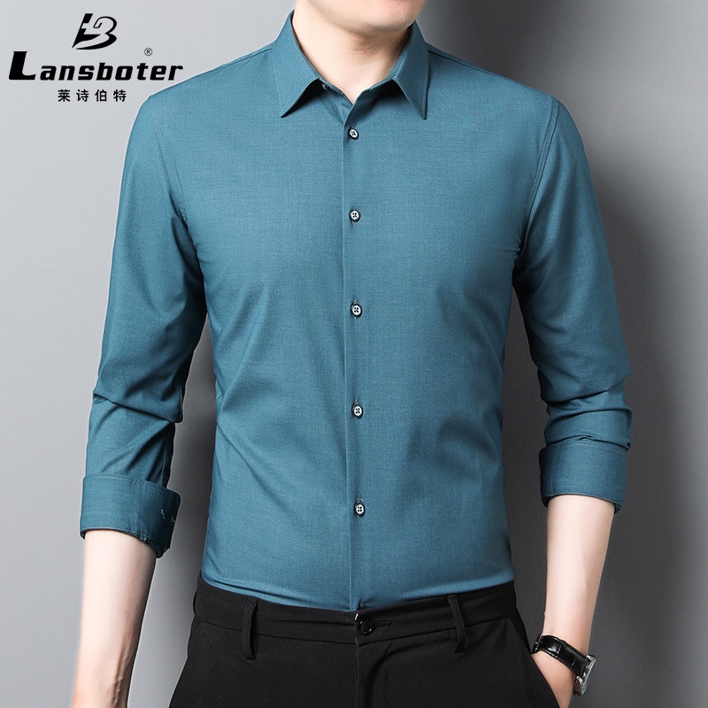 Lengan Panjang Kemeja Pria Elastis Non Setrika Serat Bambu Kerja Warna Murni semua Bisnis