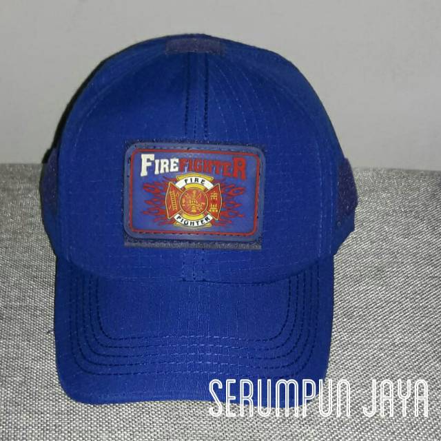 TOPI FIRE FIGHTER OUTDOR LAPANGAN - TOPI VELCRO BIRU + PATCH FIRE FIGHTER