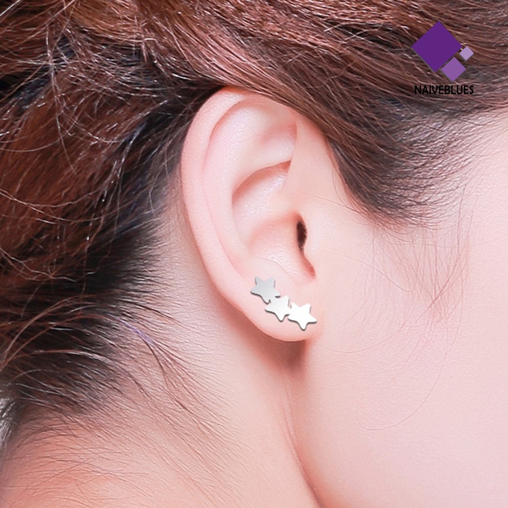 Anting Stud Tindik Bentuk Triple Star Bahan Steel Untuk Wanita