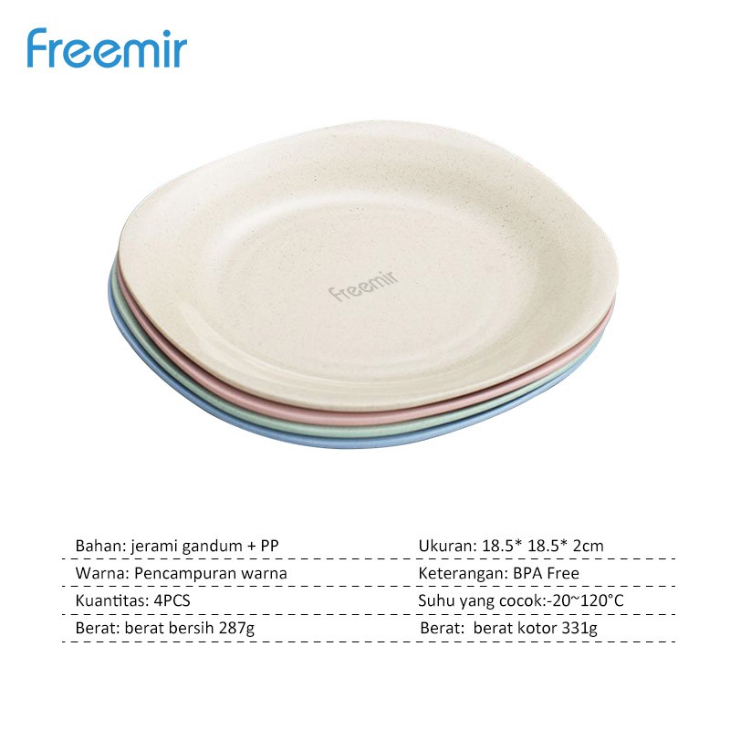 freemir Set 4 pcs Piring Nasi HOT SALES 18 cm Piring Makan Wheat Straw Rice Plate Warna Warni Set 4 Pcs-6