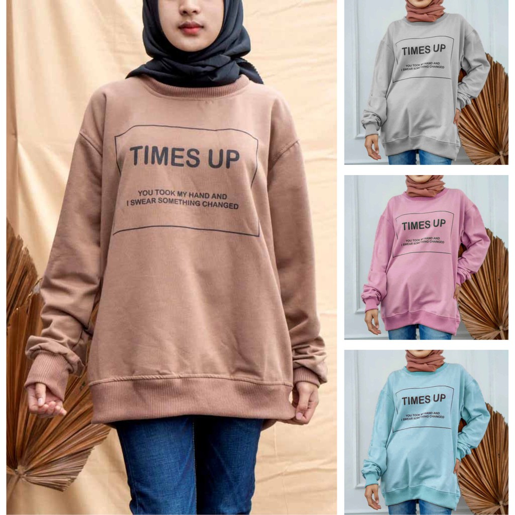 FenishaStore Sweater Crewneck Basic Wanita TIMES UP Bisa Bayar Ditempat COD