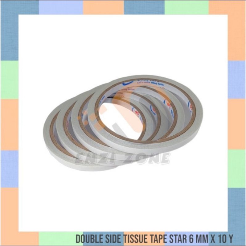 

ISOLASI 2 SISI BOLAK BALIK DOUBLE TAPE STAR 1/4 INCH 6 MM X 10 YARD