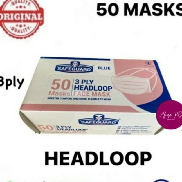 Masker SafeGuard Headloop 3 Ply isi 50 Pcs