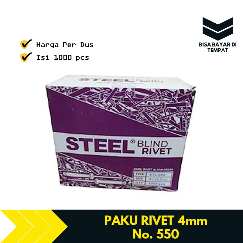 Paku Rivet 4 mm x 12.7 mm No. 550 Per Dus 1000 Pcs TBA1009