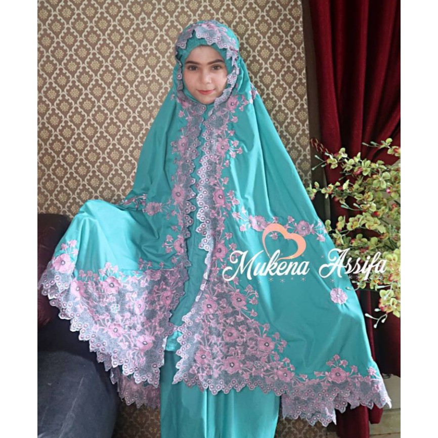 Mukena bordir bukittinggi maharani kd toska pink by mukena assifa