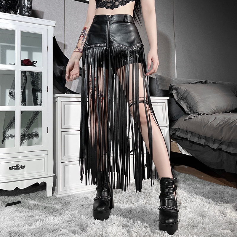 Gothic Women Tassel Pants Leather Skirt 8473 (S/M/L)