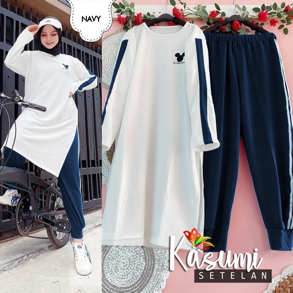 SET CELANA KASUMI, BABYTERRY, GAMIS HIJAB MUSLIM, SETELAN OLAHRAGA, 2 UKURAN