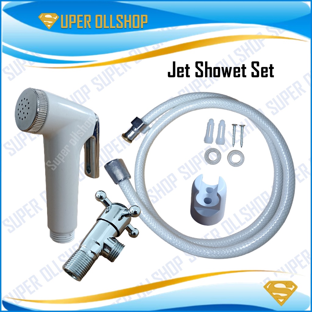 Jet Shower Kloset Toilet Closet Cebok WC Semprotan Duduk Kamar Mandi Ringan Kamar Mandi Selang Putih Stop Kran 1 Set