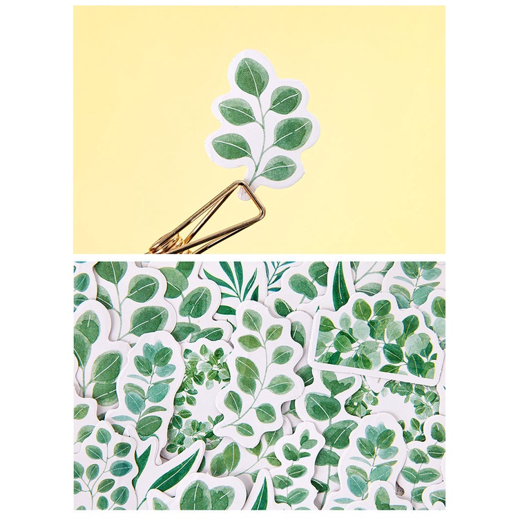 45pcs/set Green Color Garden Leaf Motif Stickers For Refrigerator/Mobile/Computer Decoration