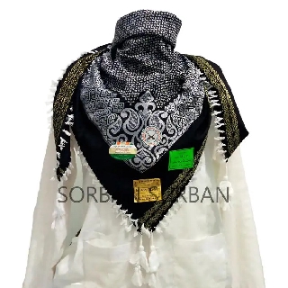 Sorban Kashmiri Persegi Hitam Putih Import India - Rida Shawl - Shemagh