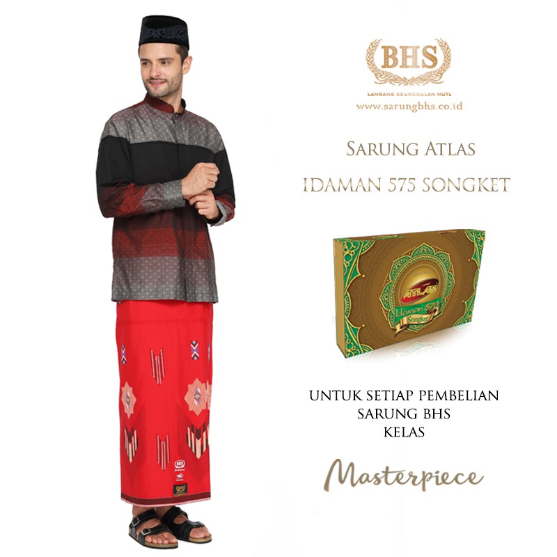 Sarung BHS Gold Masterpiece Motif Songket Gunung Agung Merah Terang