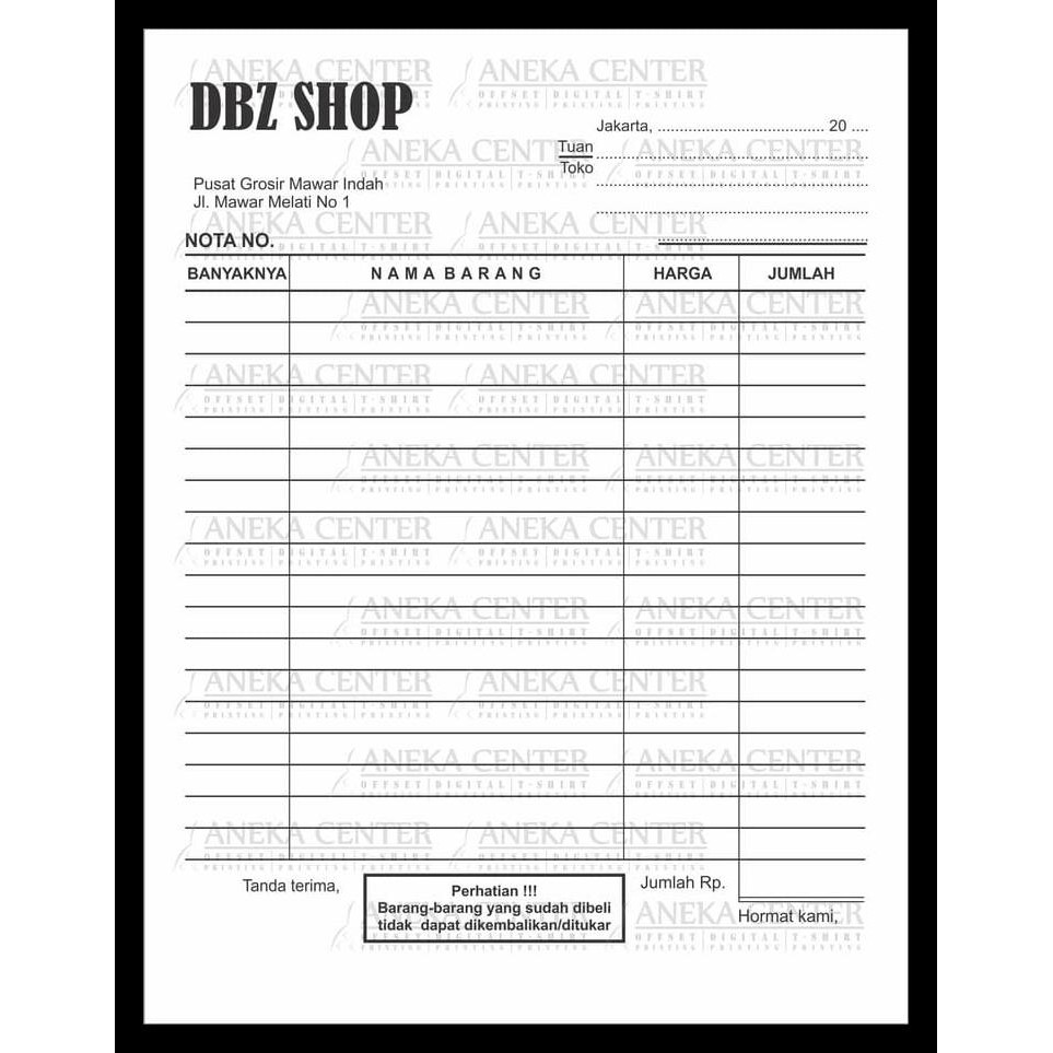 Cetak Nota Bon 2 Rangkapply Carbonless Tanpa Karbon Nomerator Promo