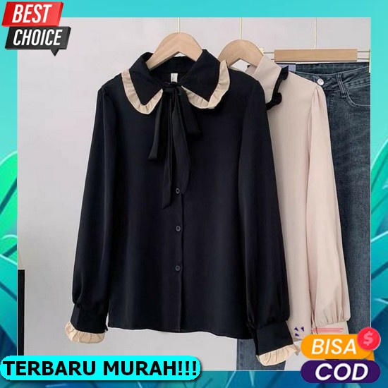 Blouse Wanita Motif Garis-Garis Stripe Casual Korean Style Baju Atasan Wanita Hem Cewek Bahan Katun 