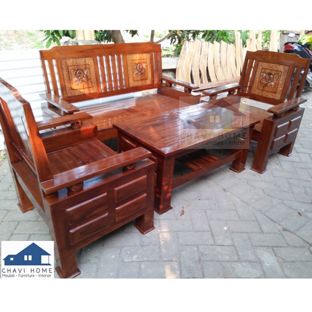 Kursi jati kursi tamu kayu jati sofa jati formasi 211 dengan meja