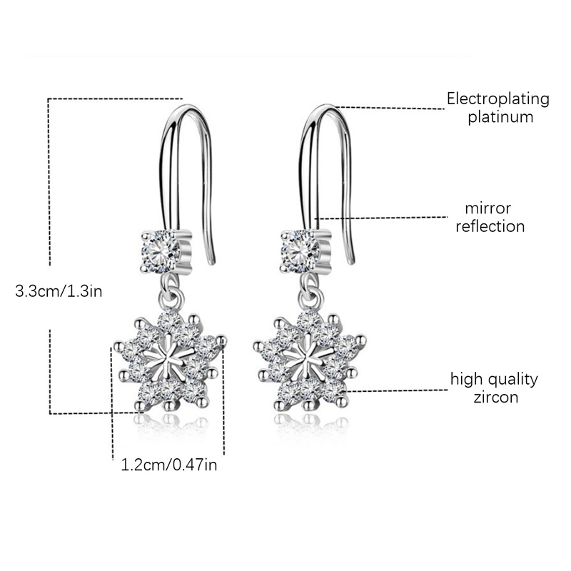 Anting Tusuk Sterling Silver 925 Desain Snowflake Hias Zircon Untuk Wanita