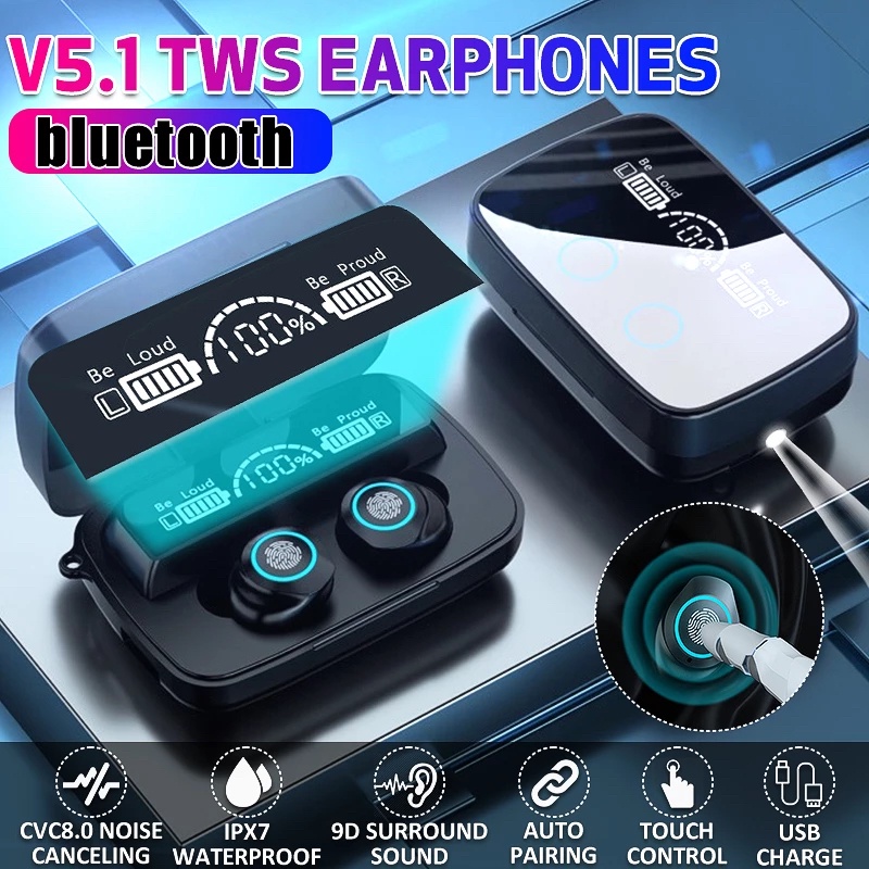 HiFi Bass M Series TWS Bluetooth Headset Sport Earphone Wireless High Configuration Big Capacity Battery Waterproof LED Touch Control