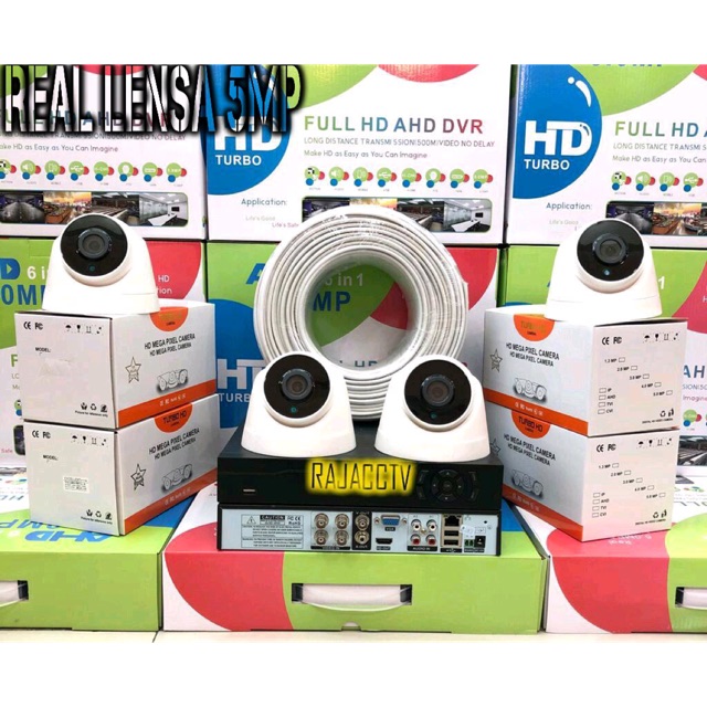 Paket CCTV 4CHANNEL 4CAMERA LENSA 5MP FULL HD 1080P KOMPLIT TINGGAL PASANG BOSKU