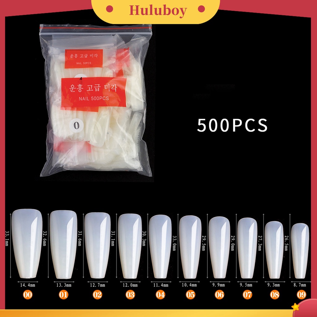 Huluboy Huluboy♡ 500pcs Kuku Palsu Kepala Datar Bahan Plastik Warna Natural Untuk Wanita