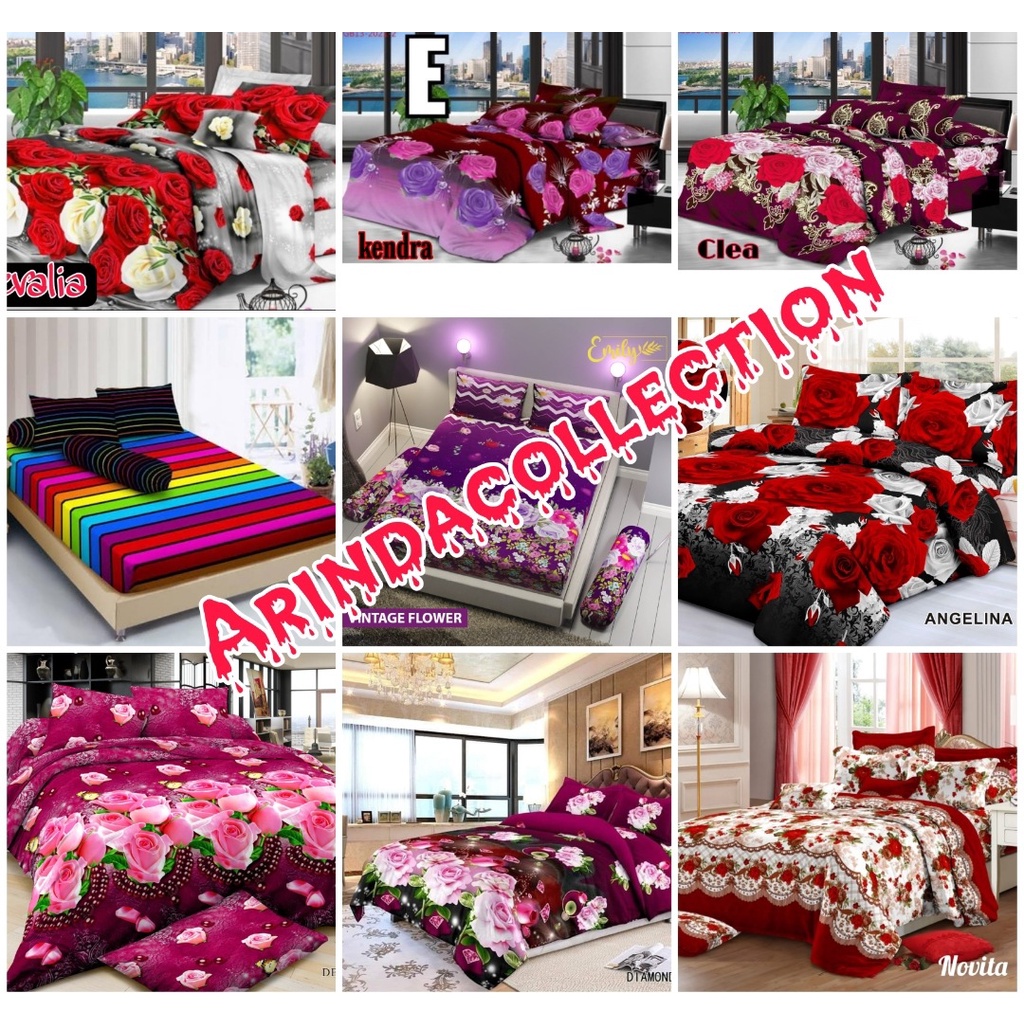 Sprei motif bunga uk 180 x 200 set sarung bantal guling