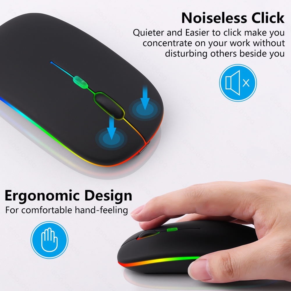 【Beli dua diskon 20%】 goojodoq Mouse Bluetooth Rechargeable Wireless Mouse Ultra-thin Silent LED Colorful Backlit Gaming Mouse