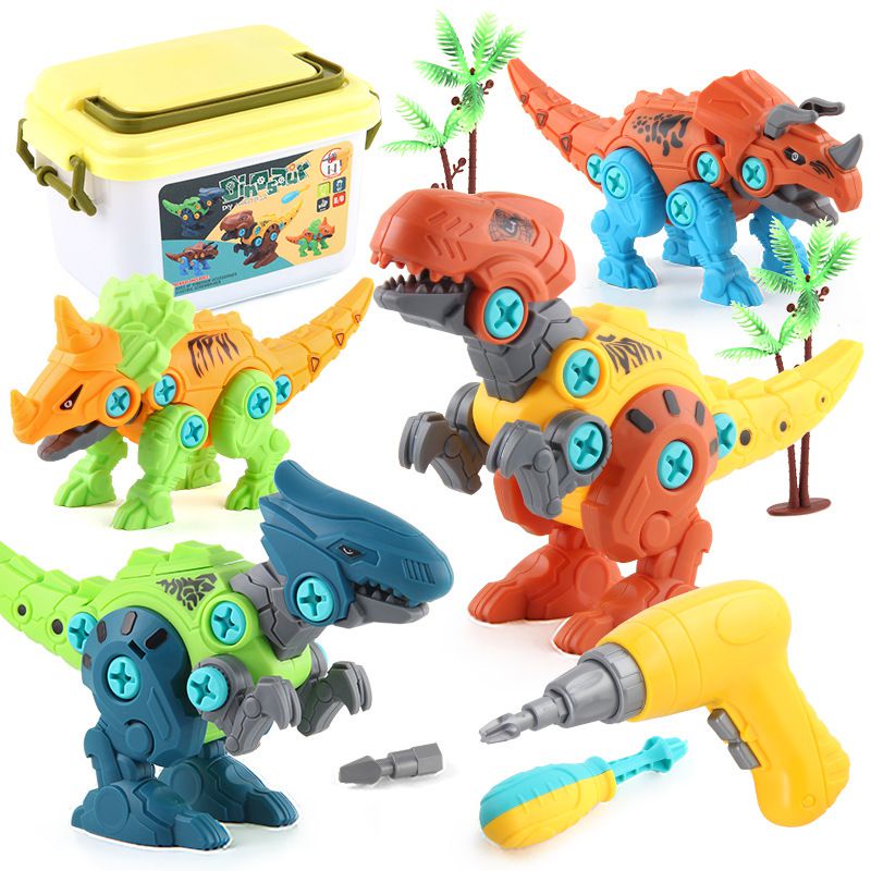 Dinosaurus Terpisah Untuk Mengambil Mainan Anak Dengan Kotak Penyimpanan Elektrik DIY Build Set Drill